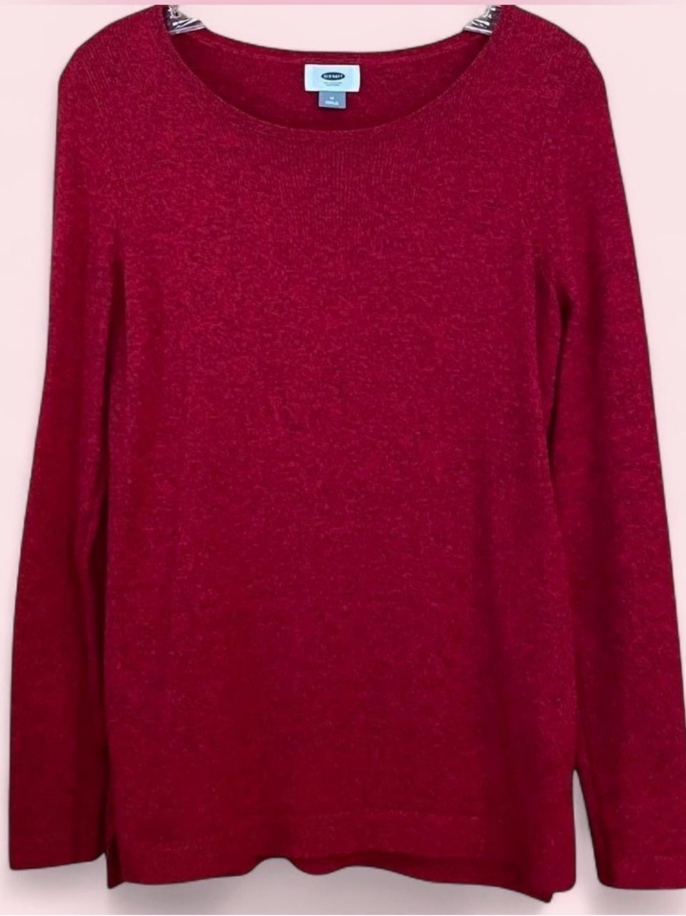 Old Navy Crimson Red Marled Knit Crew Neck Sweater Women's M Cotton Blend Pullov